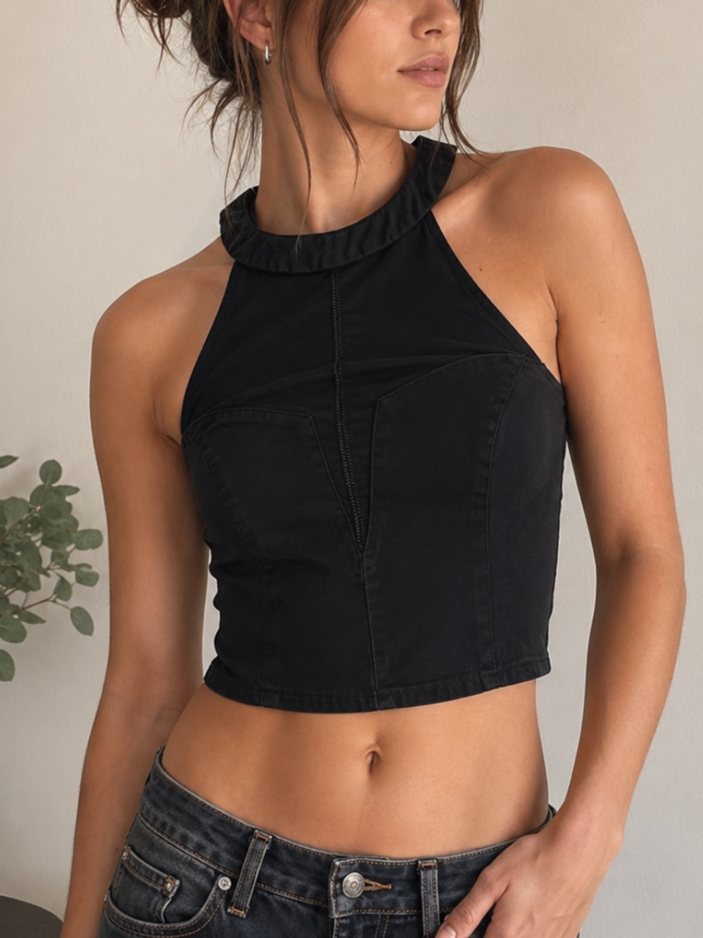 Vintage Y2K Black Halter Crop Top Size L Whimsigoth Fairy Grunge Charlotte Russe